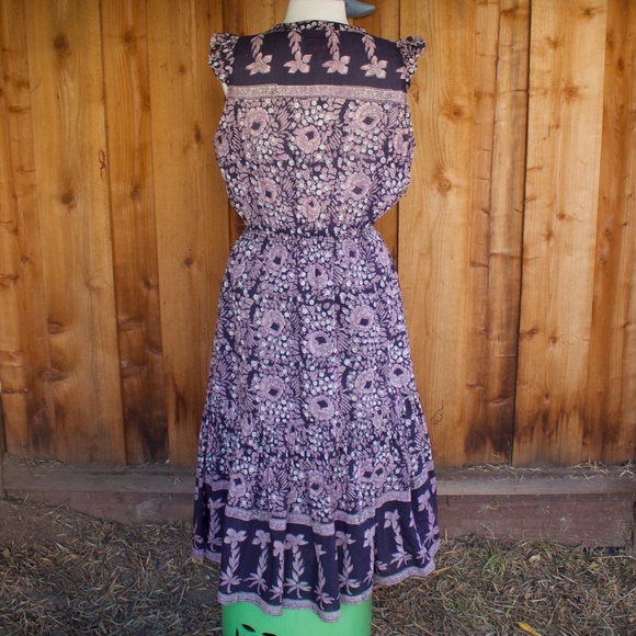 Alicia Bell Cotton & Silk Violet/Blue Peasant Boho Sleeveless Floral Midi Dress - Picture 11 of 16